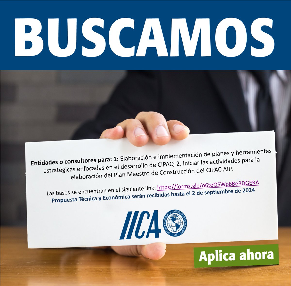 Oportunidad Consultoría: 1: Elaboración e implementación de planes y herramientas estratégicas enfocadas en el desarrollo de CIPAC; 
2. Iniciar las actividades para la elaboración del Plan Maestro de Construcción del CIPAC AIP
Ingresar al siguiente link: forms.gle/o6toQSWp8BeBDG…