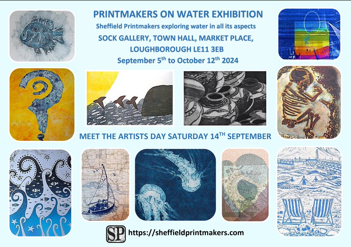 Very excited to announce that <a href="/SPrintmakers/">Sheffield Printmakers</a> have a new water exhibition opening on Thursday 5 September at the <a href="/sockgallery/">sock gallery</a> in #Loughborough until October 12 .