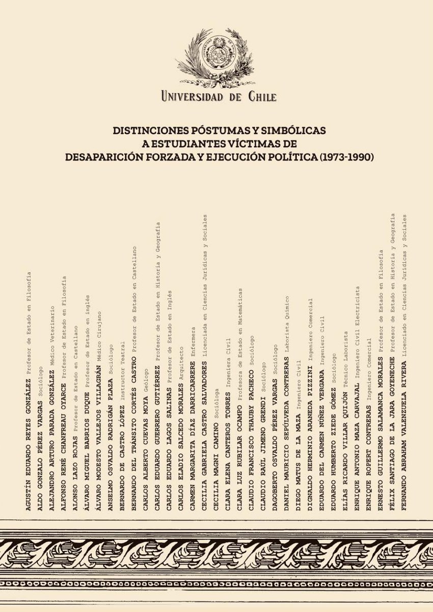 🥀Hoy, en el Día Internacional de las Víctimas de las Desapariciones Forzadas, destacamos el libro “Distinciones Póstumas y Simbólicas a Estudiantes de la Universidad de Chile Víctimas de Desaparición Forzada y Ejecución Política (1973-1990)"

▶️libros.uchile.cl/1375