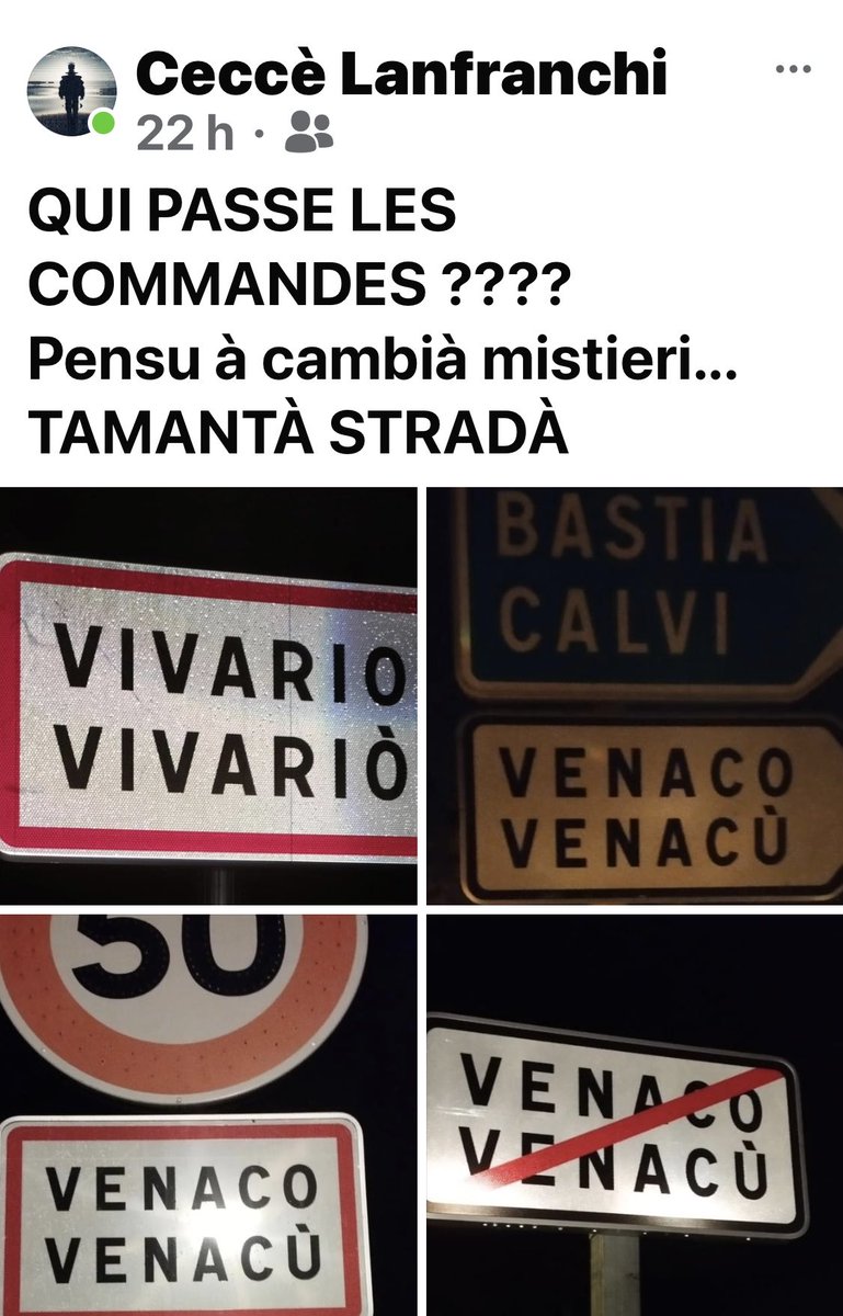 SaveriuL's tweet photo. Lingua Corsa à vaccheghju 🙈O Signò fate fate voi chì site u più supranu 🙏 À quelli chì decidenu, simu parechji à dilla : Ùn ne mettite pannelli s’ella hè per sbattizà tanti paesi. O Signò, aiò fateci piacè, dumandateli s’ella ferma una priurità naziunale …#lingua #officialità https://t.co/2nk6c8Y6mt