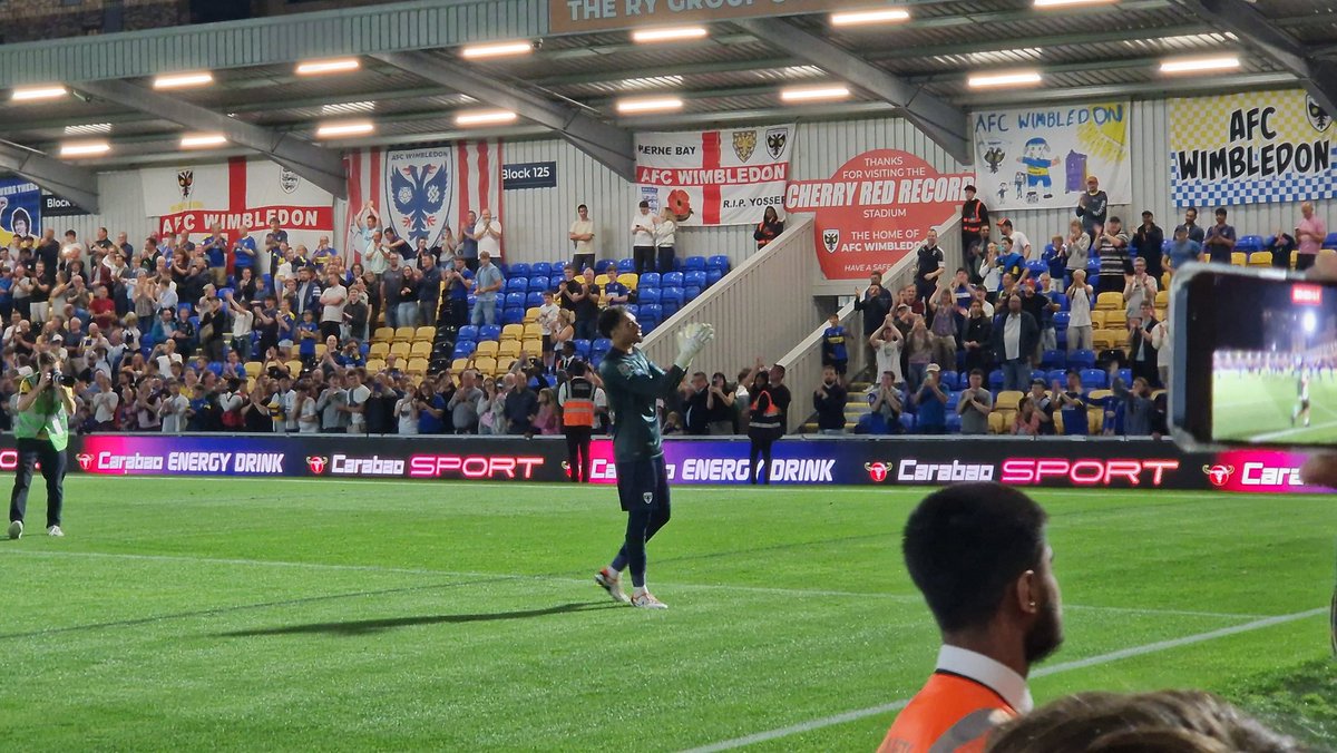 HaydontheWomble's tweet photo. Get in it's nights like that with Plough Lane rocking we live for! Come on you Dons. Even prouder than usual to be a Womble. #AFCW #AFCWimbledon  💛💙 https://t.co/pYFLE1YhqD