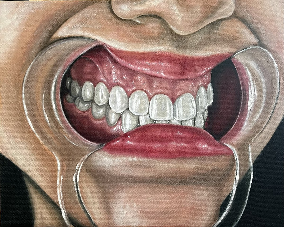 madamemack's tweet photo. “happy girls are the prettiest” 
oil painting on cotton 
8”x10” https://t.co/vwsL82vFQ4