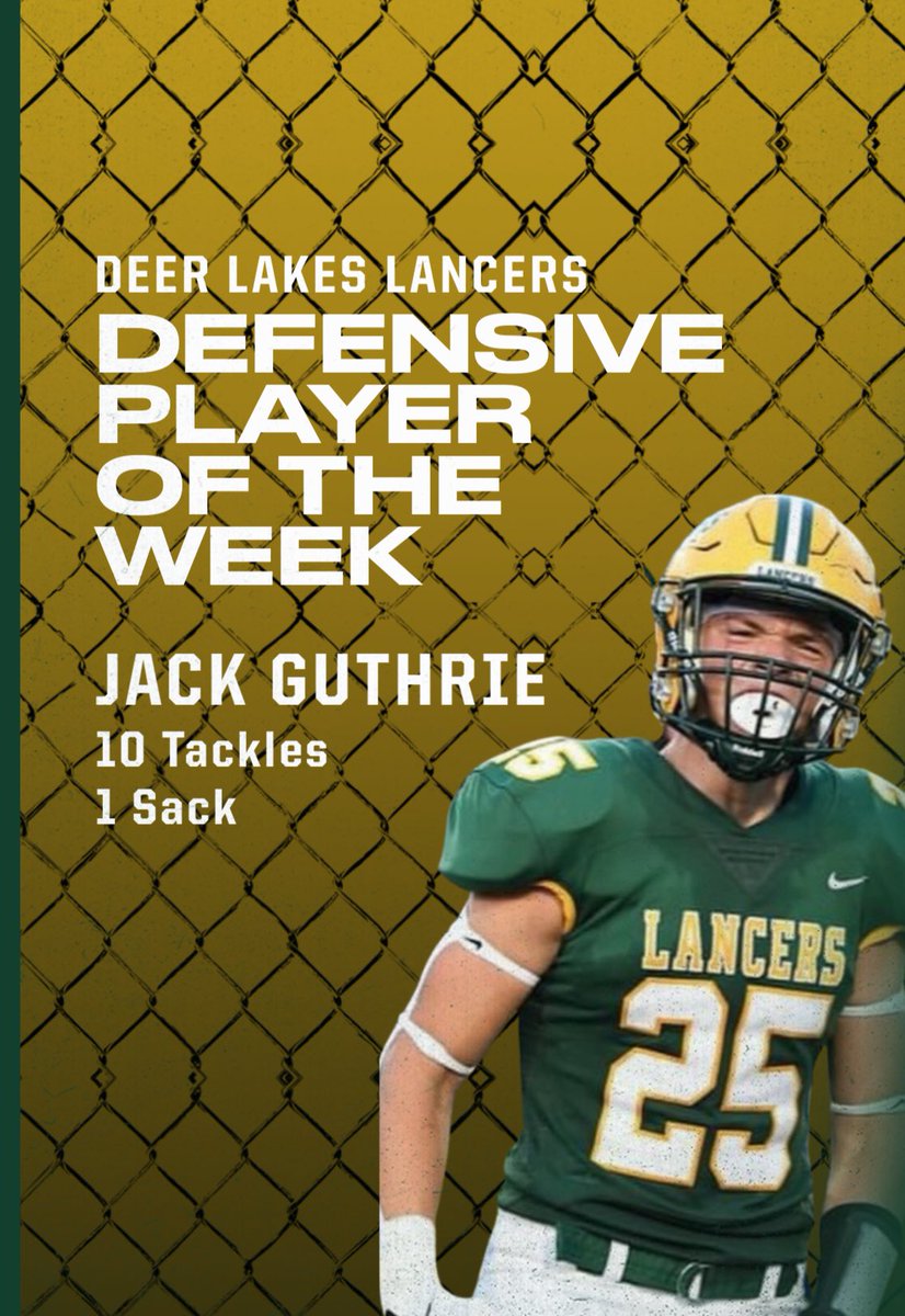 DeerLakesFball's tweet photo. Great Game From Jack Guthrie vs Keystone Oaks!! 
10 Tackles
1 Sack https://t.co/yn6pKLjc84