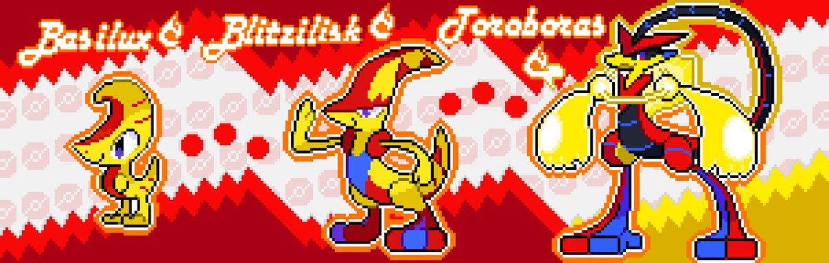 fakemongos875's tweet photo. #SmaugustMagik #Fakemon #Pixalart
Meet the Dragon(ish) Starter Trio;

Chickid > Bloomsnoo > Fleuratrice (Grass/Flying) 
Basilux > Blitzilisk > Toroboras (Fire/Electric)
Bunnuble > Illumeer > Gallurain (Water/Poison)

While not Dragon type, they're inspired by draconic myths! https://t.co/gWQo8qkhff