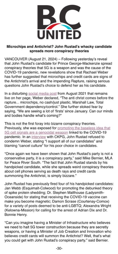 caitleerach's tweet image. The @voteBCUnited is telling people to rally behind climate-denying @Conservative_BC leader @JohnRustad4BC when just last week they were pointing out how wacky their candidates are... #classy