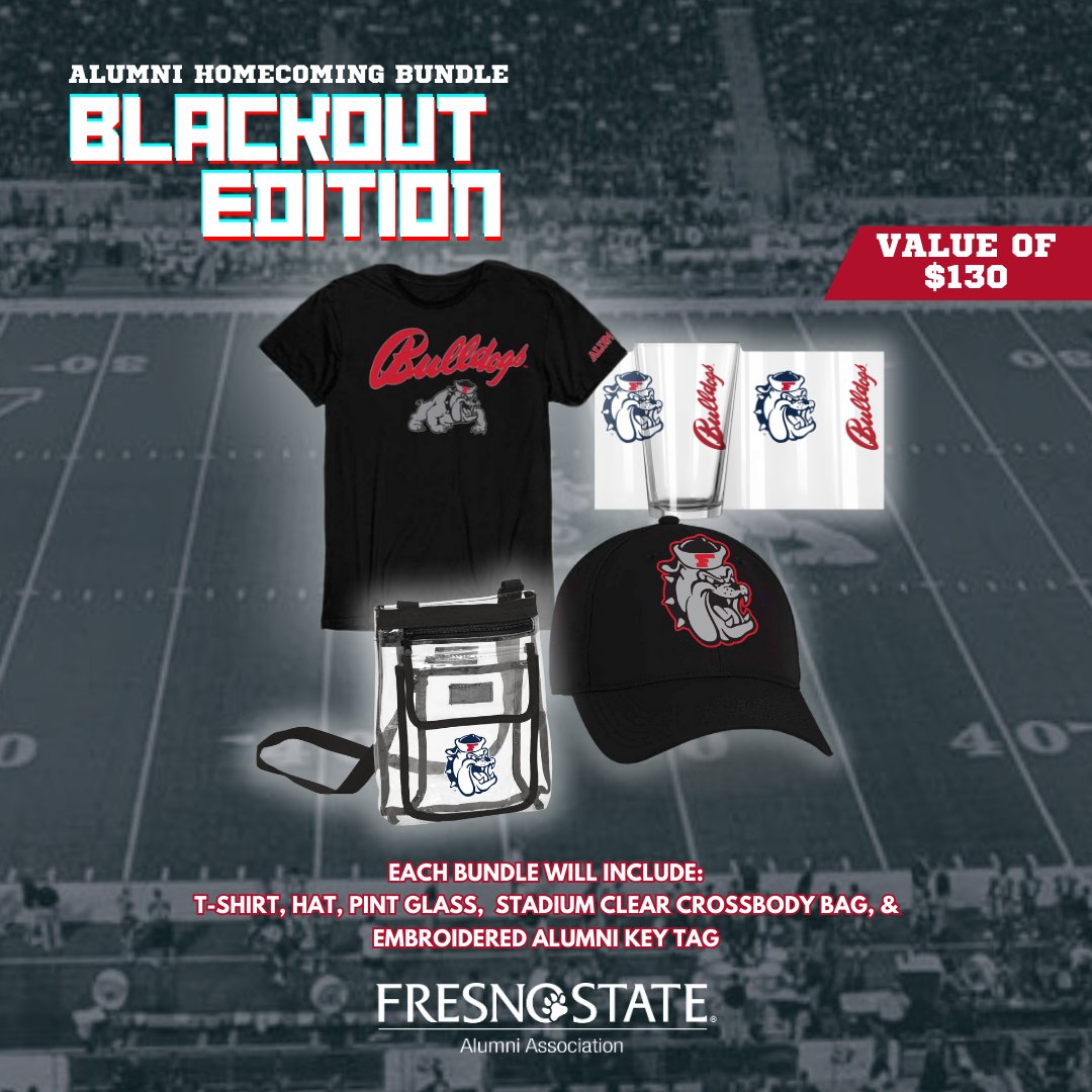 FresnoStateAlum's tweet image. The Alumni Homecoming Bundle is back! Get your 'Blackout Vintage Bulldog Edition' with a t-shirt, cap, pint glass, and more. Relive the nostalgia—limited time only! 🎓🐾 bit.ly/alumnibundle-24