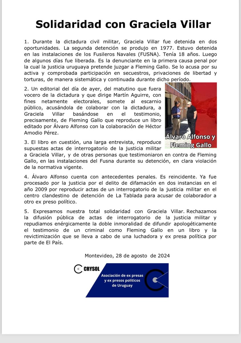 Toda mi solidaridad con Graciela ante esta canallada infame. Graciela Villar es una compañera con mayúsculas.