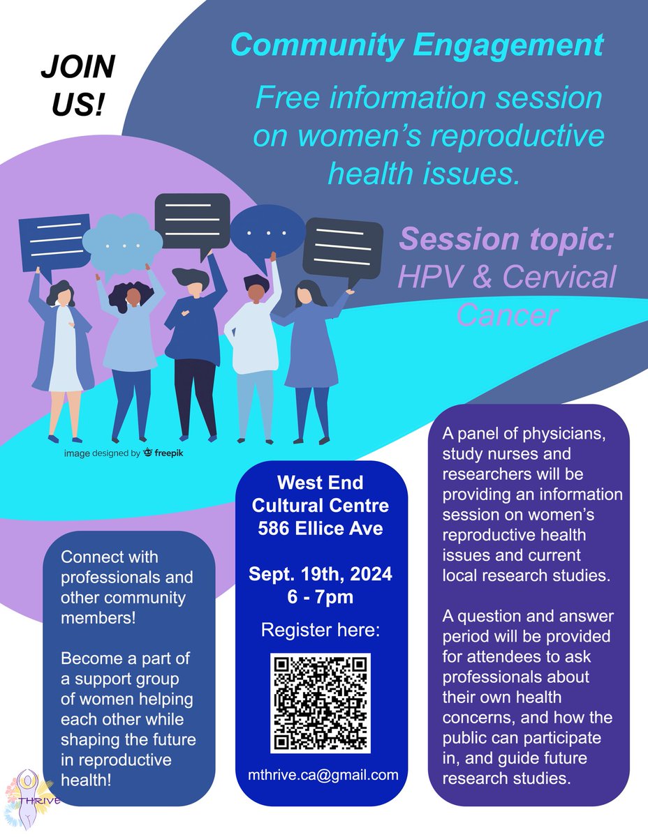 For those in the Winnipeg and surrounding area. We are hosting an information session on HPV and cervical cancer. It's free to attend and there will be a question period for our clinicians and researchers. All are welcome in this safe space. Please share!