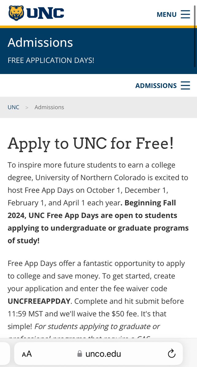 dafemlions's tweet image. University of Northern Colorado Free Application days

unco.edu/admissions/fre…