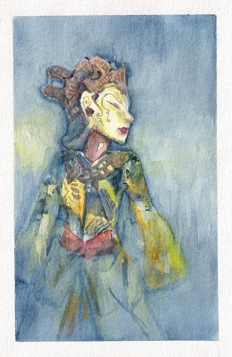 A doll display that was hanging on one of the pillars in Sara-Jane's restaurant, Bangkok. 

Their food is 🧑‍🍳🤌💋 and they've been in business since 1986 serving authentic Thai and Italian food. 

Used <a href="/shinhancolor/">ShinHanArt</a> watercolour on <a href="/CansonPaper/">Canson</a> 4.5 x 7.5"