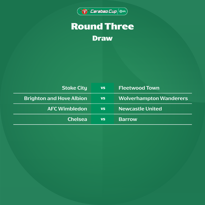 Carabao_Cup's tweet photo. 🏆 The draw for Round Three has been made! ⤵️

#EFL | #CarabaoCup