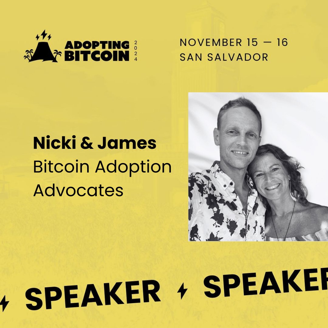 AdoptingBTC's tweet photo. 🙌 SPEAKER ANNOUNCEMENT

Today we welcome Nicki & James to #AB24! ⚡️

@njelsalvador kicked off their Bitcoin journey in El Salvador back in February 2022, sharing their daily experiences, onboarding locals, and diving into life on a Bitcoin standard.

Fast forward to @BitcoinBerlinSV, and they’re now at the heart of the Berlin’s thriving Bitcoin Circular Economy, turning passion into progress. Their story isn't just about living on Bitcoin—it's about sparking adoption wherever they go.

Don’t miss them at Adopting Bitcoin 2024 in El Salvador this November! 🌋

Learn more + get your tickets 👇