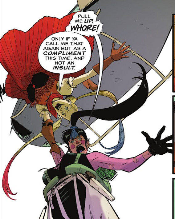 bigolmooj's tweet photo. Gotham City Sirens 2024 suffers from LW's immense need to sacrifice what could be interesting dialogue/story beats to be like "Heh Let's Just Say I Know A Thing Or Two About the Internet" (poorly executed joke) (poorly executed joke) (poorly executed joke) (mention of slurs) https://t.co/GYuGAIHNdg