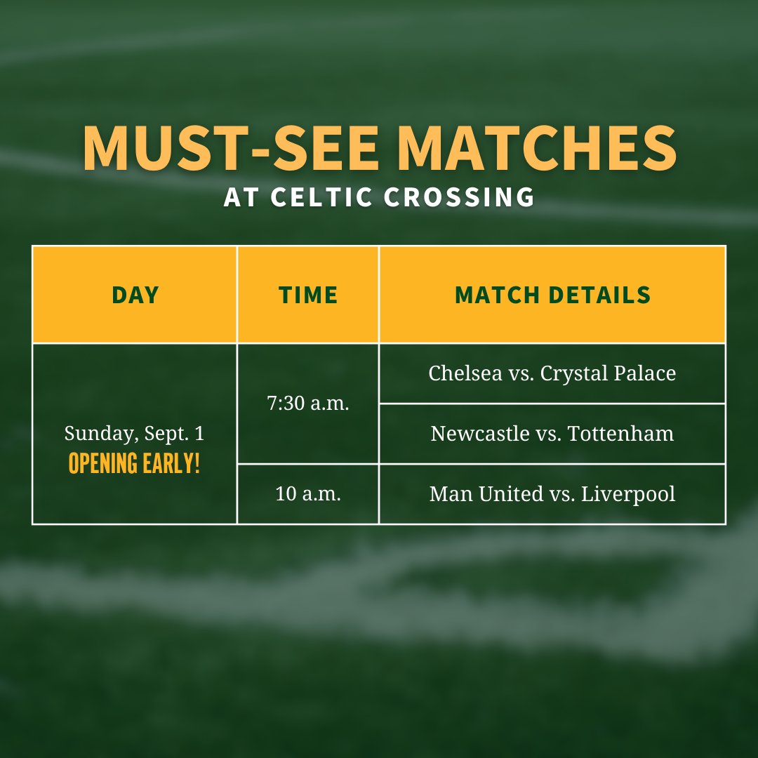 Kick off Labor Day weekend (pun intended) with EPL soccer at the pub ⚽️ We'll have an Irish Coffee waiting for you bright and early on Saturday and Sunday!