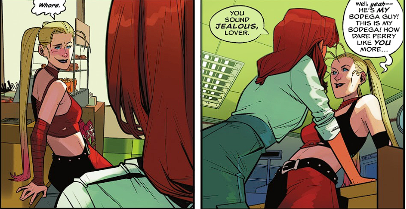 bigolmooj's tweet photo. Gotham City Sirens 2024 suffers from LW's immense need to sacrifice what could be interesting dialogue/story beats to be like "Heh Let's Just Say I Know A Thing Or Two About the Internet" (poorly executed joke) (poorly executed joke) (poorly executed joke) (mention of slurs) https://t.co/GYuGAIHNdg