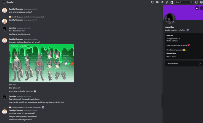 Rabecca_Conley's tweet photo. Hey this jeniffer account on discord reached one of my frien and asked for commision she showed my art to her and on asking that why she posted my work she said Rabecca stole my art lol and on asking that share the final file if you have or show me where on the social (12) https://t.co/SJs4aFbCVL