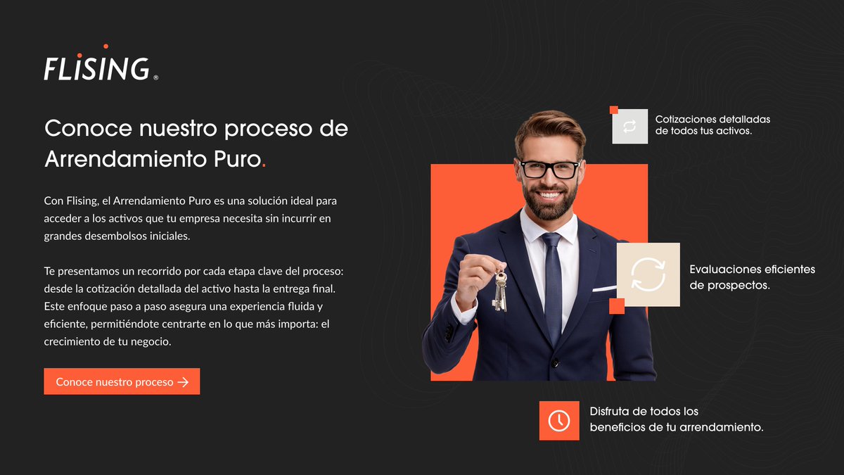 Flising_mx's tweet image. Arrendar un vehículo con Flising es fácil y rápido. 🚗💨

💵 Cotización detallada del activo.
📄 Entrega de documentación.
✅ Acreditación del cliente.
🔧 Preparación del activo.
🎉 Entrega final del activo.

📲 Más información en bit.ly/3EkmQRp