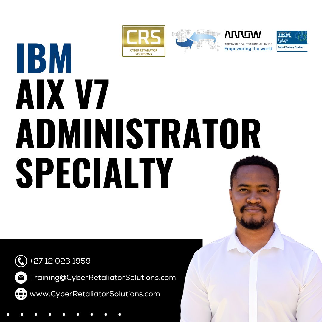 CRS_Cyber's tweet image. Begin your AIX journey with our IBM AIX V7 Administrator Specialty Program. Gain Foundational Skills and Knowledge to Excel in AIX administration. 

#AlwasyWinning #IBMTraining #AIXAdministrator #CRS #CyberRetaliatorSolutions