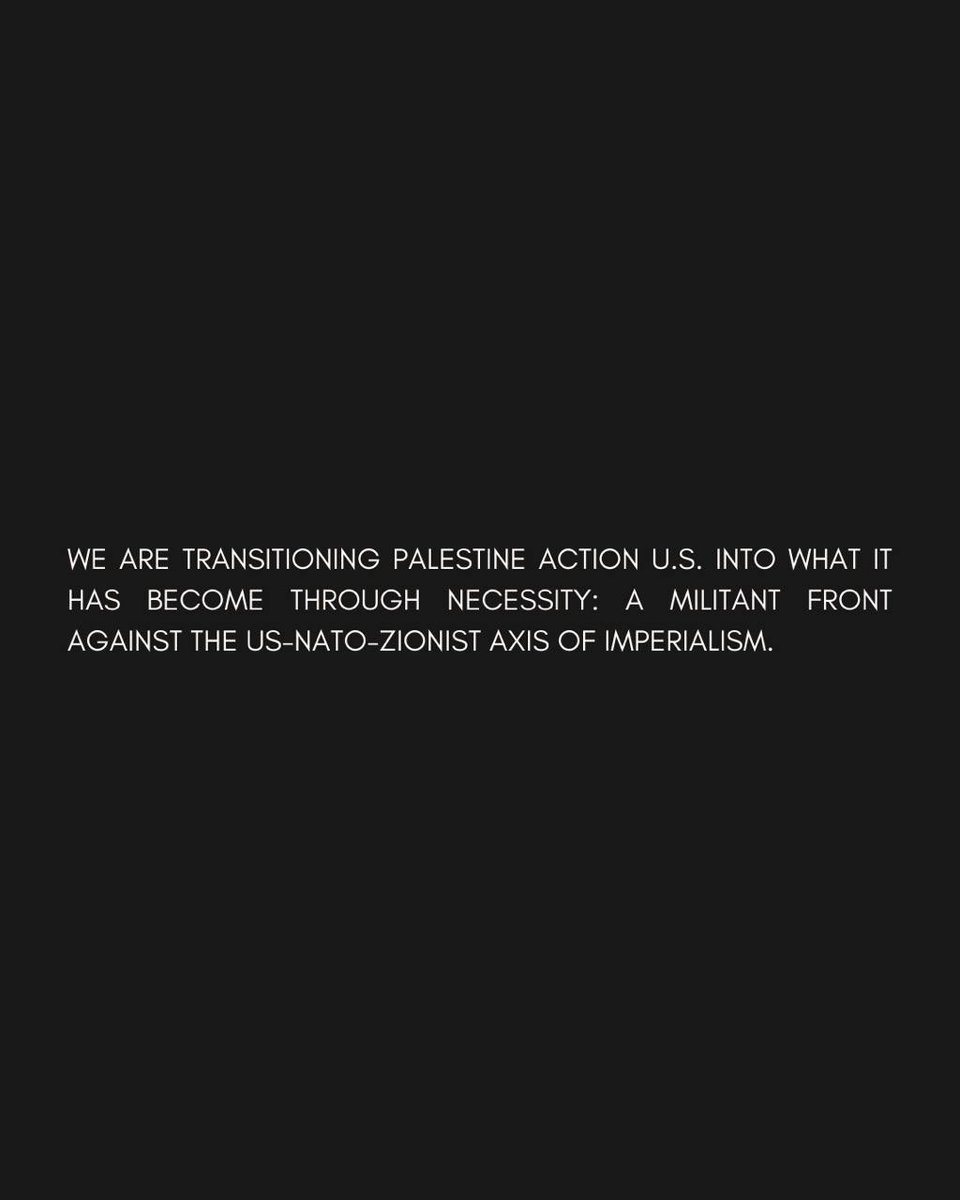 sentdefender's tweet photo. Palestinian Action U.S, an American Offshoot of a U.K-Based Pro-Hamas Organization called “Palestine Action” which both claim to use Direct Action to Halt and Disrupt the Shipment of Military Aid to Israel, has announced today on Social Media their intention to transition to a Militant Front against the “U.S-NATO-Zionist Axis of Imperialism.” The Group, which now calls itself “Unity of Fields,” state that they will be following the Example of the October 7th Attack against Israel, for Militant Action within the United States and across the World.