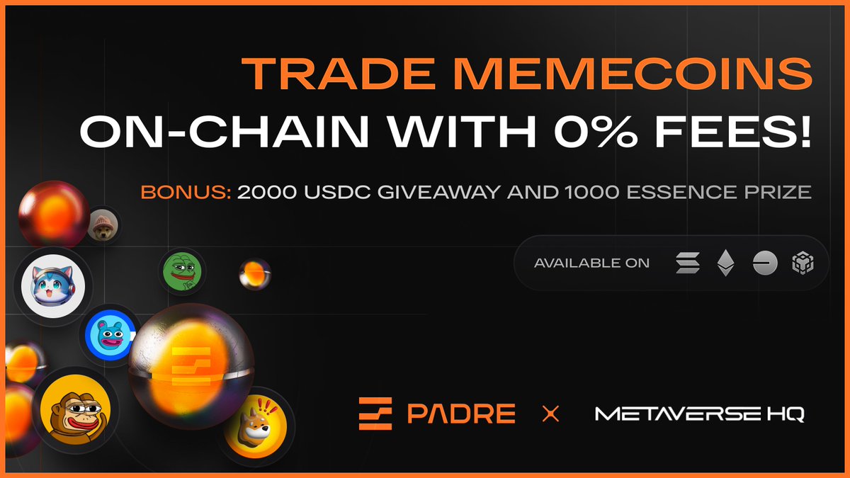 Did you just find a hidden gem? 
Complete the <a href="/Metaverse_HQ/">Metaverse HQ</a> missions to trade your favourite memecoins on-chain for 0% fees: app.mvhq.io/missions/padre…

Claim 1000 Essence Bonus and enter our exclusive raffle now for a chance to win your share of $2000 USDC!