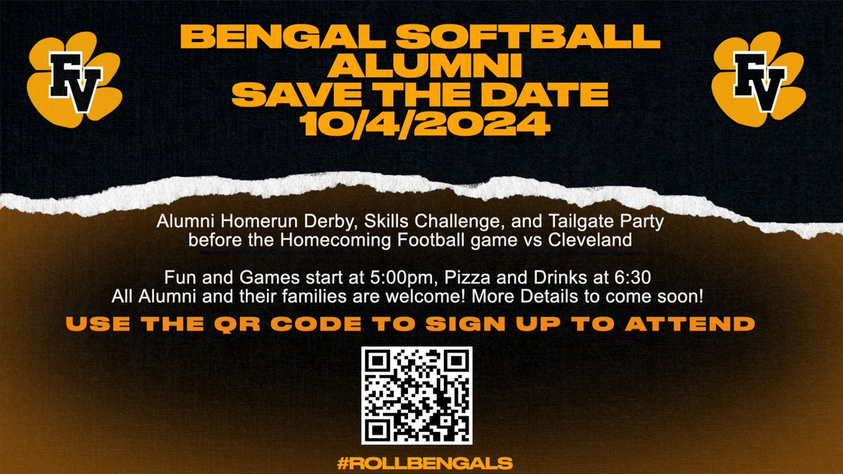 FVHS Softball (@fvhs_softball) on Twitter photo Excited to announce our Softball Alumni Homerun Derby, Skills Challenge, and Tailgate party before the Homecoming Football Game on Oct 4! Lady Bengal ALUMNI, we would love to have you back at the field! <a href="/FuquayVarinaHS/">Fuquay-Varina HS</a> <a href="/fvhsbengals/">FVHS Athletics</a> Excited to announce our Softball Alumni Homerun Derby, Skills Challenge, and Tailgate party before the Homecoming Football Game on Oct 4! Lady Bengal ALUMNI, we would love to have you back at the field! <a href="/FuquayVarinaHS/">Fuquay-Varina HS</a> <a href="/fvhsbengals/">FVHS Athletics</a>