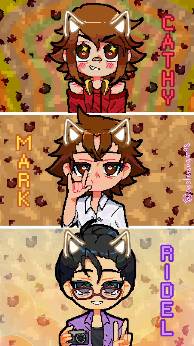 nekovalleyzone's tweet photo. Cathy, Mark, and Ridel! #untilthenfanart #untilthen #pixelart
#markborja #catherineportillo #ridelgonzales https://t.co/a9sUCYTzQi