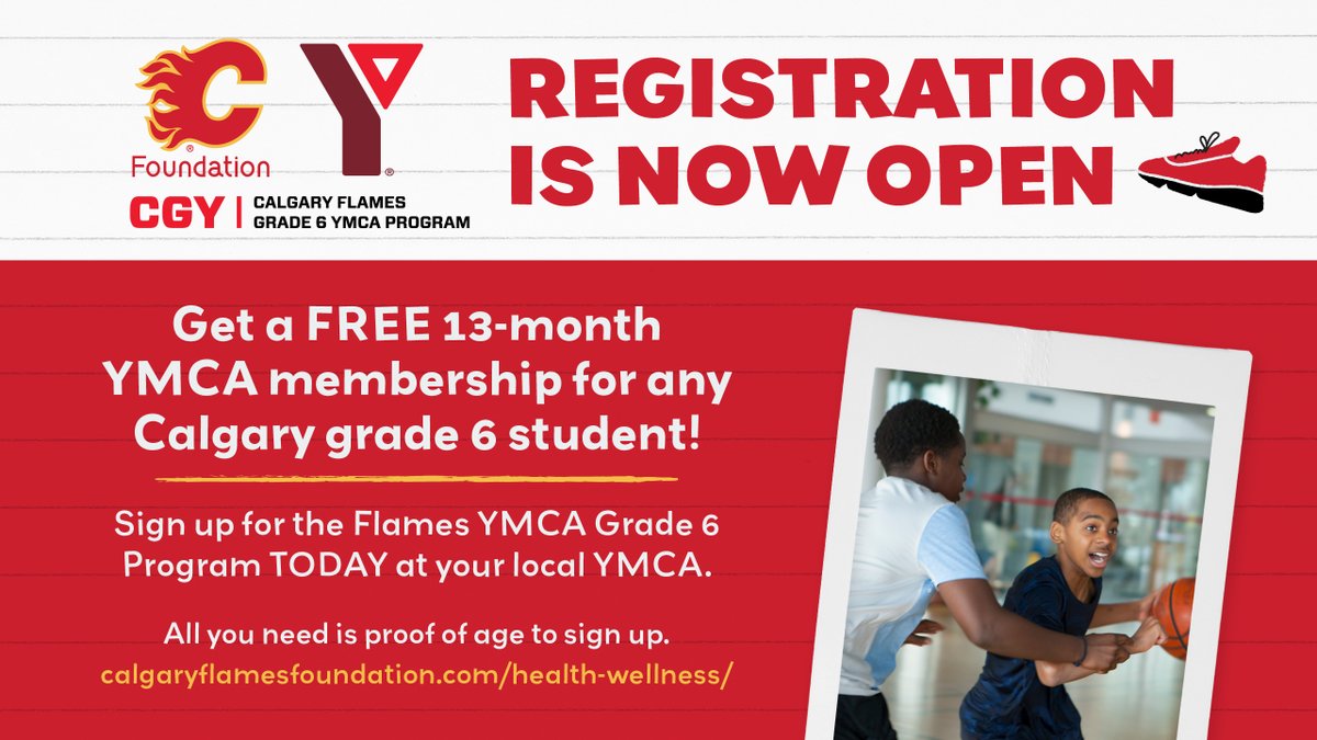 🔥 Attention Grade 6 Students &amp; Parents! 🔥

Registration is OPEN for the Calgary Flames Grade 6 YMCA Program! Don’t miss out on this amazing opportunity to stay active, have fun, and make new friends all completely FREE. 🏒

For more information➡️ ymcacalgary.org/grade6