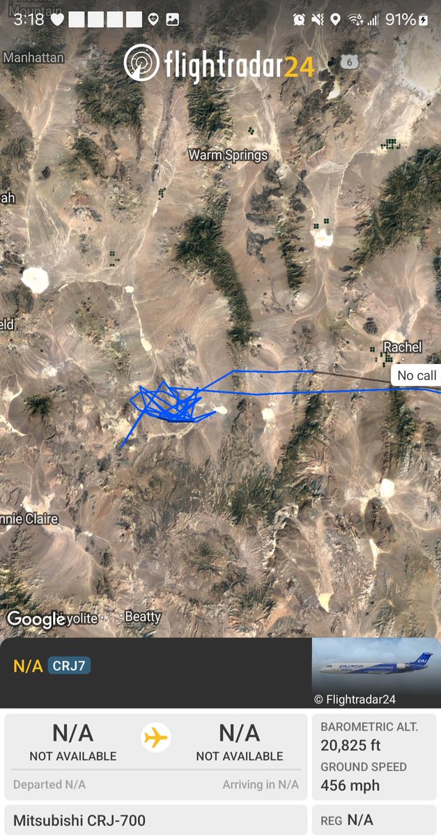 Borrowed7Time's tweet photo. Northrop Grumman CRJ-700 testbed N805X #AAF67D as SCAN05 returning to Nellis AFB after some time spent over the Ranges. 
@sipjack1776 @SR_Planespotter @tillykium @toystark6886 https://t.co/ugPVeT9BAk