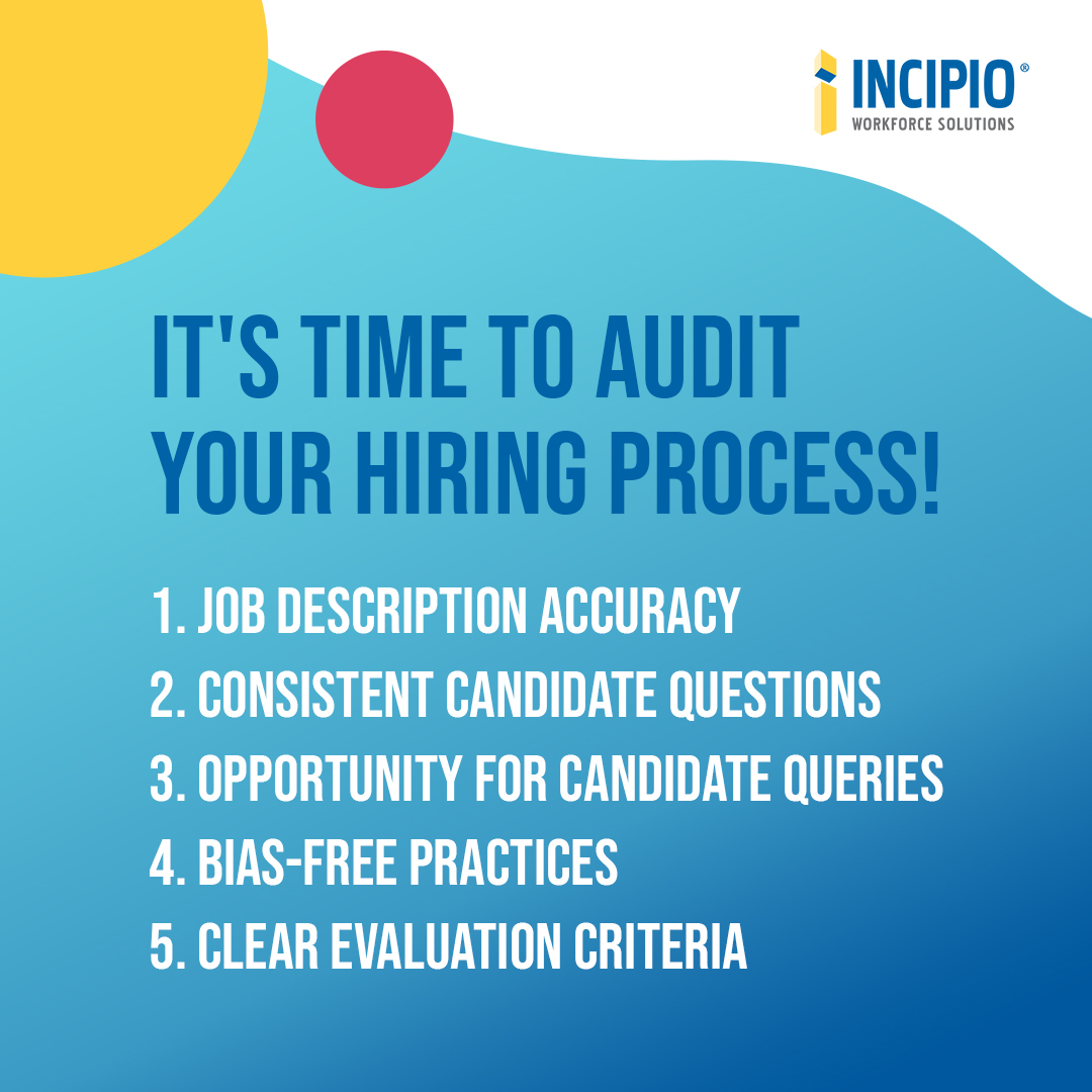 IncipioWorks's tweet image. Ready to elevate your recruitment game? 🔍✨ It’s time to audit your hiring process! Ensure your job descriptions are clear, candidate evaluations are consistent, &amp;amp; your process is inclusive. 

incipioworks.com/applicant-recr…
 
#HowToHire #InterviewBestPractices