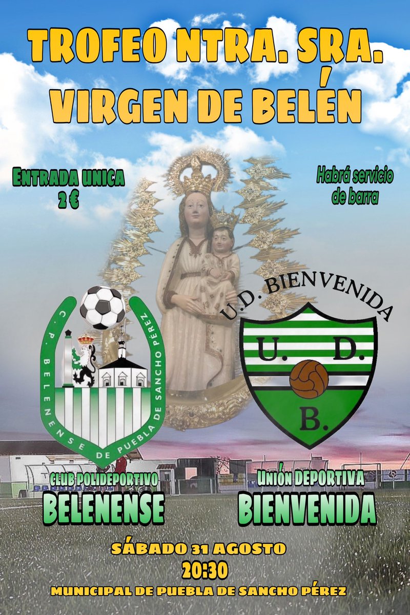Este sábado todos al futbol,trofeo de nuestra patrona la Virgen de Belén,el rival nuestros amigos de la <a href="/UD_Bienvenida/">UD Bienvenida</a>