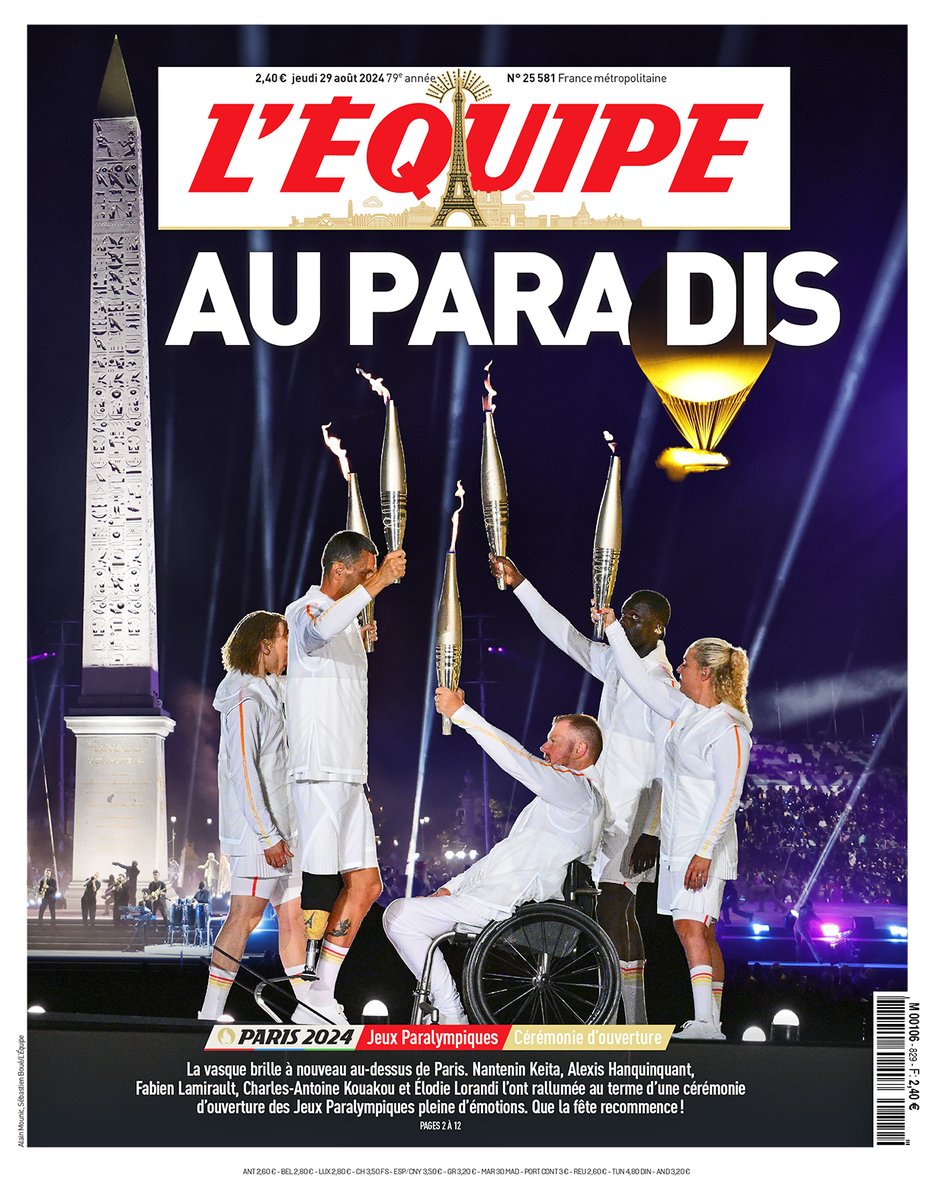 Au Paradis ! 

La une du journal L'Équipe de ce jeudi 29 août