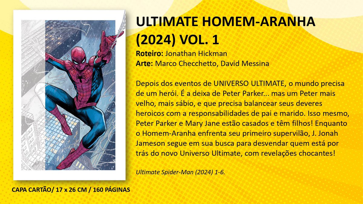 aranhaversobr's tweet image. 🚨 ‘ É OFICIAL!

— ‘ULTIMATE SPIDER-MAN’ DE JONATHAN HICKMAN CHEGARÁ AO BRASIL PELA PANINI A PARTIR DE NOVEMBRO DE 2024.
•
.