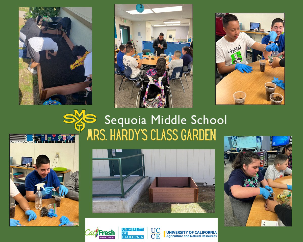 Sequoia Middle School students in Mrs. Hardy's class learned about different garden-based nutrition education topics including how to start seeds in a greenhouse &amp; how to tell the difference between pests or pals in the garden. We look forward to using the updated garden space.