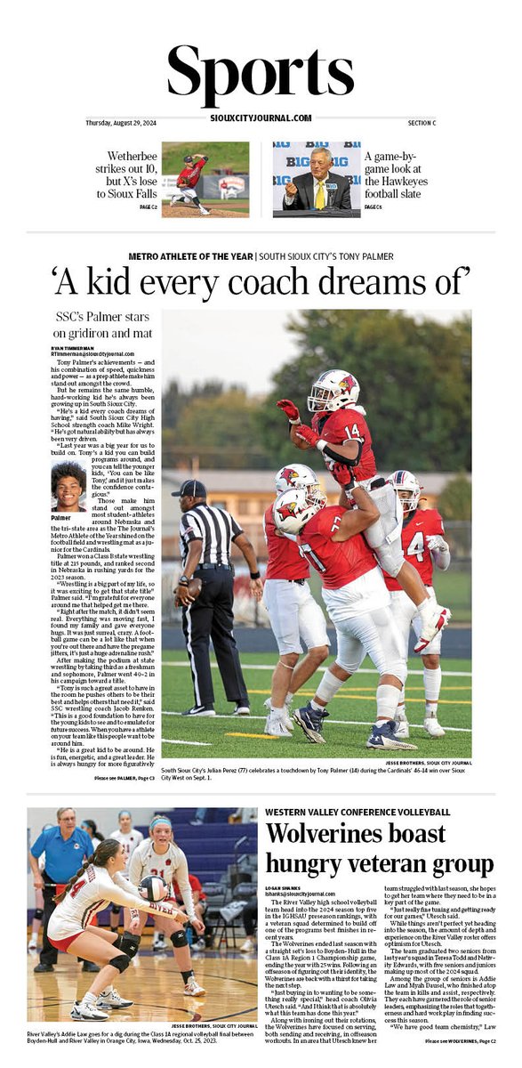 ryantimmerman3's tweet photo. SCJ Metro Male Athlete of the Year | SSC's Tony Palmer
Palmer rushed for over 1,400 yards for the Cardinals during the '23 football season and won a Neb. state wrestling title during the 2023-24 winter season
#Nebpreps https://t.co/sn36nMciUY