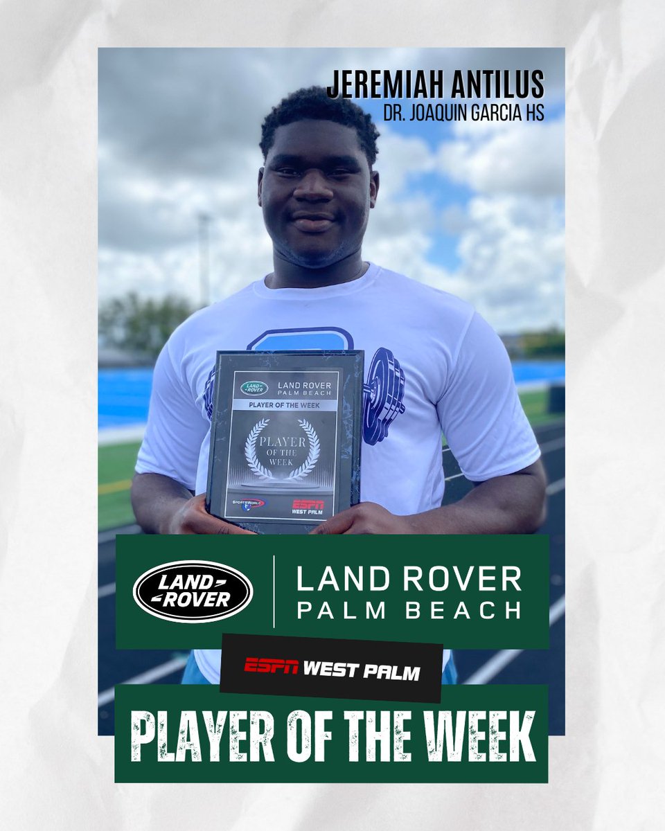 ESPN Top 63 (@espntop63) on Twitter photo WATCH:
Our <a href="/LRPalmBeach/">Land Rover Palm Beach</a> Player of the Week is <a href="/BulldogFB561/">DJGHS Football</a> linebacker <a href="/JeremiahAntilu1/">Jeremiah Antilus</a>!
Full Story: youtu.be/yplfBD99aSA
<a href="/DJGHSAthletics/">Dr. Joaquín García High School Athletics</a> <a href="/BallCoach5325/">Brandon Walker</a> WATCH:
Our <a href="/LRPalmBeach/">Land Rover Palm Beach</a> Player of the Week is <a href="/BulldogFB561/">DJGHS Football</a> linebacker <a href="/JeremiahAntilu1/">Jeremiah Antilus</a>!
Full Story: youtu.be/yplfBD99aSA
<a href="/DJGHSAthletics/">Dr. Joaquín García High School Athletics</a> <a href="/BallCoach5325/">Brandon Walker</a>
