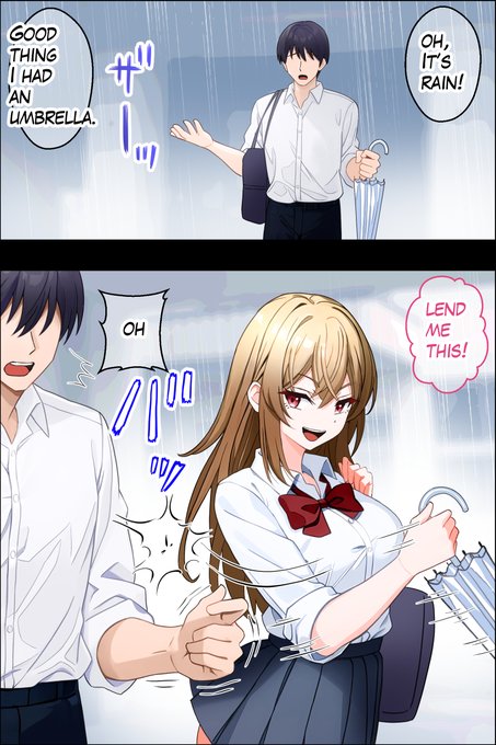 She forcefully borrowed an umbrella. 