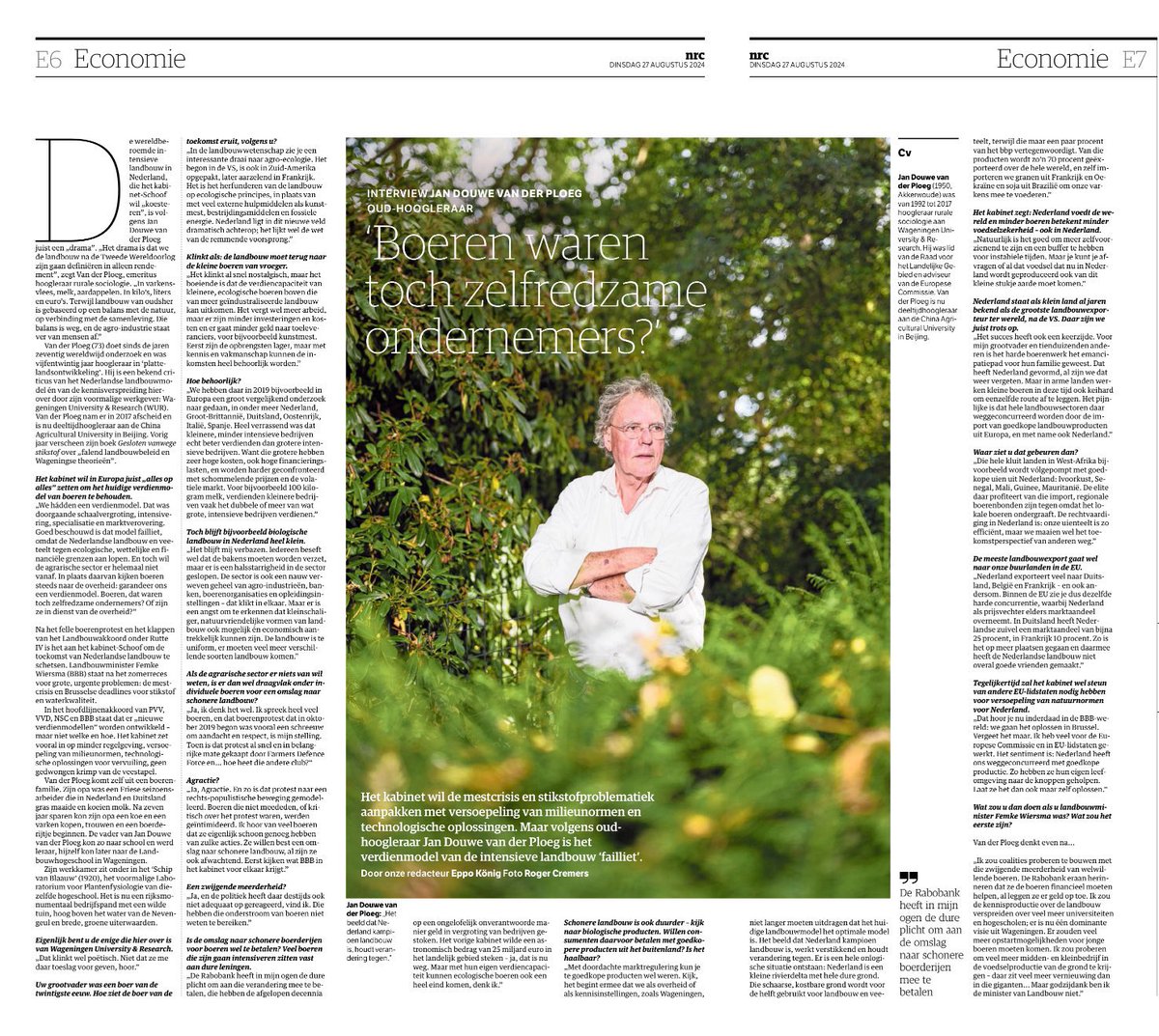 Van der Ploeg is blijven hangen in zijn eigen gedachtegoed van 20 jaar terug. Niet alleen de boer is veranderd, de wereld om hem/haar heen ook. Druk op grond zorgt dat in NL intensieve productie bittere noodzaak is. Agrarisch areaal neemt af ten koste van andere functies. 1/4