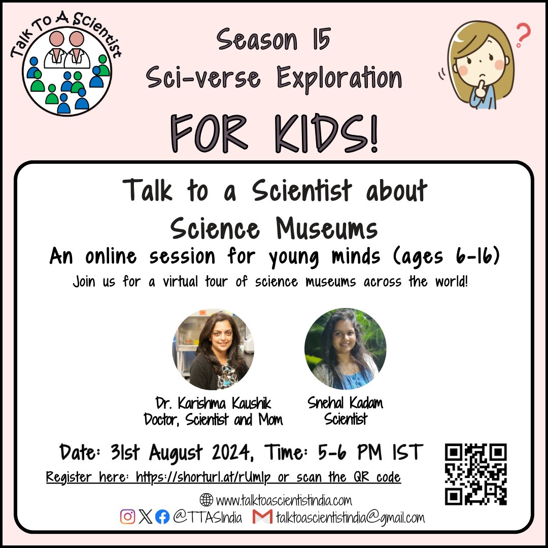 TTASIndia's tweet image. 🏛️Ever wondered what treasures science museums hide? From ancient artifacts to futuristic inventions, join us on August 31st for a journey through time and space as we explore museums in India and beyond!
Register Here: shorturl.at/rUmIp
#MuseumMysteries #ScienceExploration