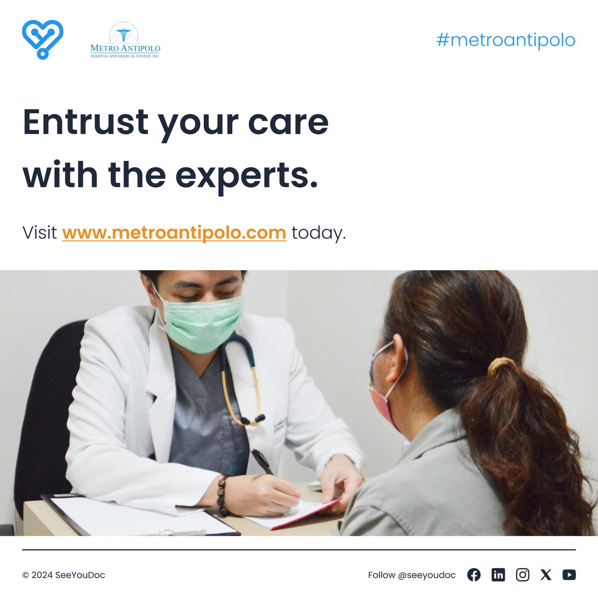 seeyoudoc's tweet photo. Entrust your care with the experts at Metro Antipolo Hospital and Medical Center!

Our partners at MAHMCI are dedicated to providing quality, preventive healthcare with modern facilities and a highly trained team. https://t.co/HoBRQ02RGs