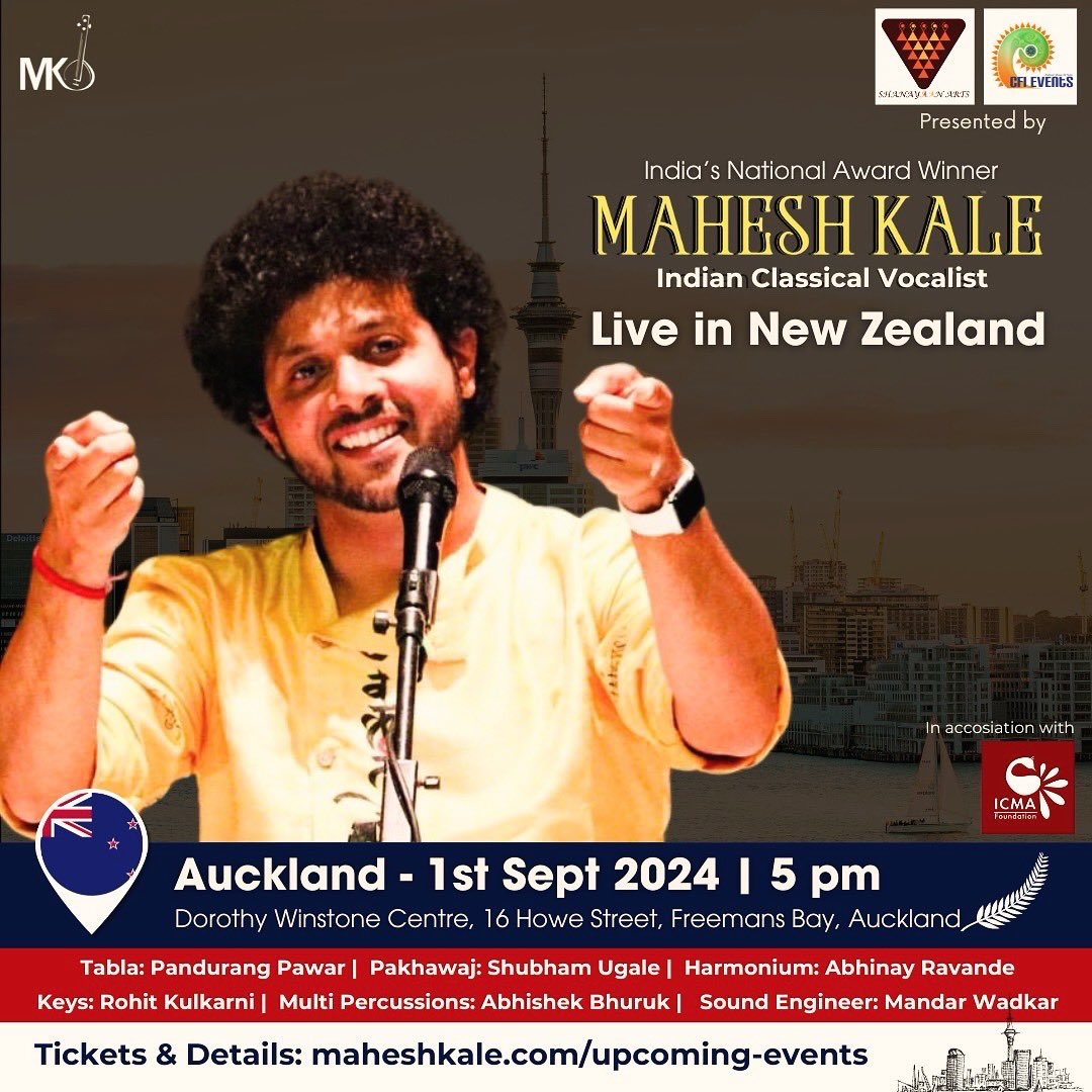 maheshmkale's tweet photo. Firsts are always special, #Auckland
#NewZealand, I'm dearly looking forward :)
.
.
.
#MaheshKale #IndianClassical #Abhang #NatyaSangeet #NewZealandTour #MaheshKaleLive #MKSMWorkshops #Wellington https://t.co/OZBZM5hHRN