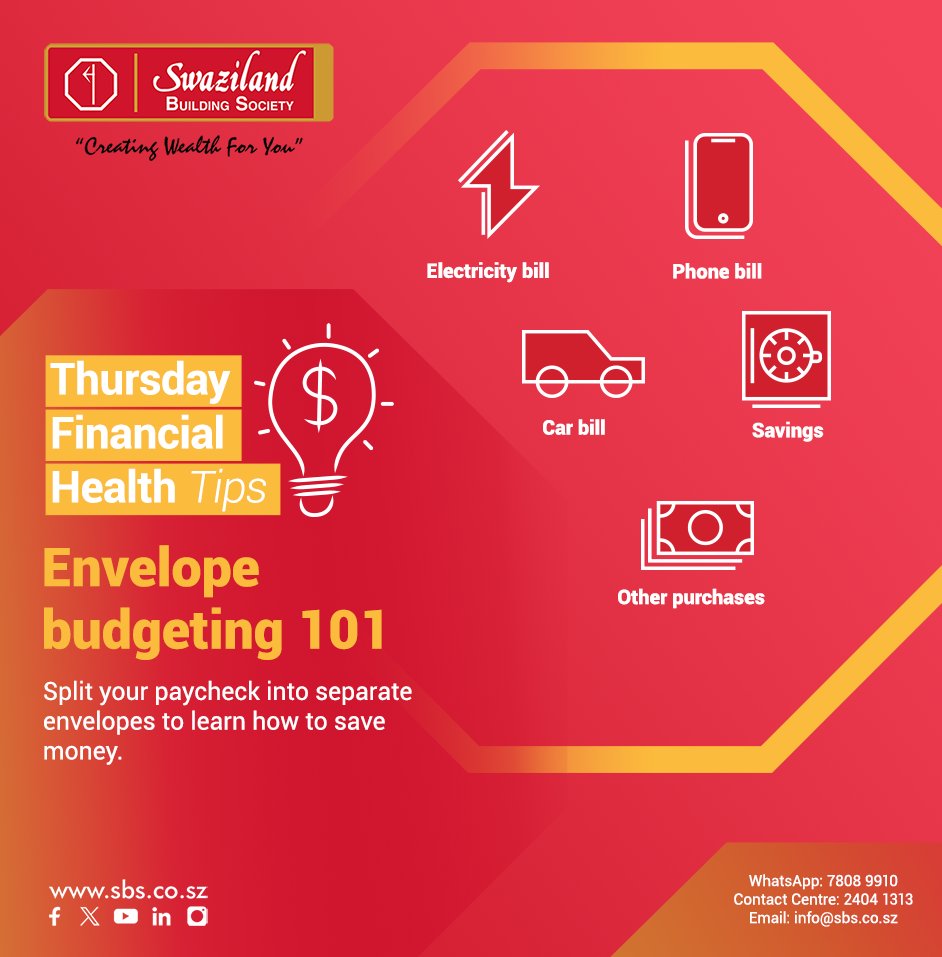 SBSswaziland's tweet image. Thursday Financial Health Tips with SBS💸💰

#CreatingWealthForYou #SBSFinancialTips #SwazilandBuildingSociety #Eswatini