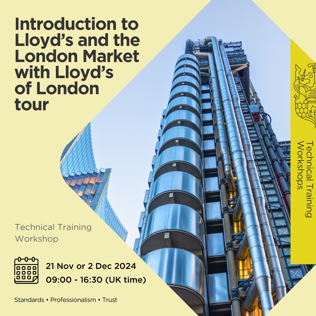 This one-day interactive face to face workshop will provide insights into Lloyd's and the London insurance market, including a brief history, an overview of the marketplace, the role of the participants, its processes and procedures.

View course details:  ow.ly/sGXy50T1fTr