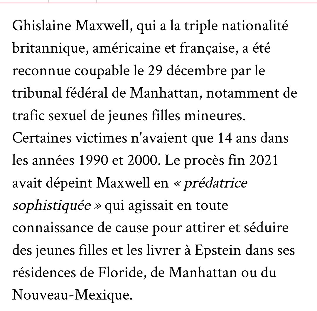 <a href="/verity_france/">VERITY France</a> Ghislaine Maxwell est née à Maisons-Laffitte (Yvelines) elle a la  nationalité française.
AUCUNE enquête française sur l'affaire Epstein alors que ces pervers exerçaient à Paris avec des clients français.
Faut croire que #Durov est beaucoup plus dangereux que les pédocriminels...