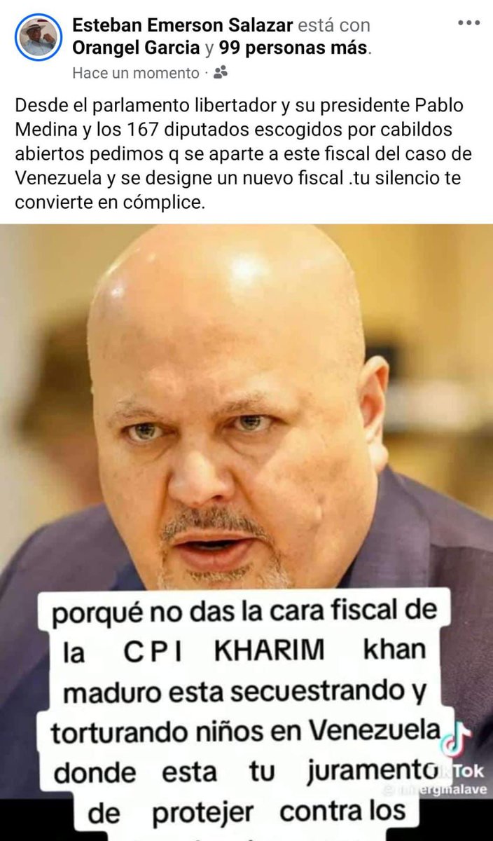 Desde la OEA el Dr Almagro, 20 Presidentes firmaron la carta del presidente Miley y teniendo más de.8. 000 testimonios y pruebas de violacion de derechos humanos, pregunto que espera Usted Dr Karin Khan para dictar orden de detención contra Maduro. O debemos exigir su renuncia.