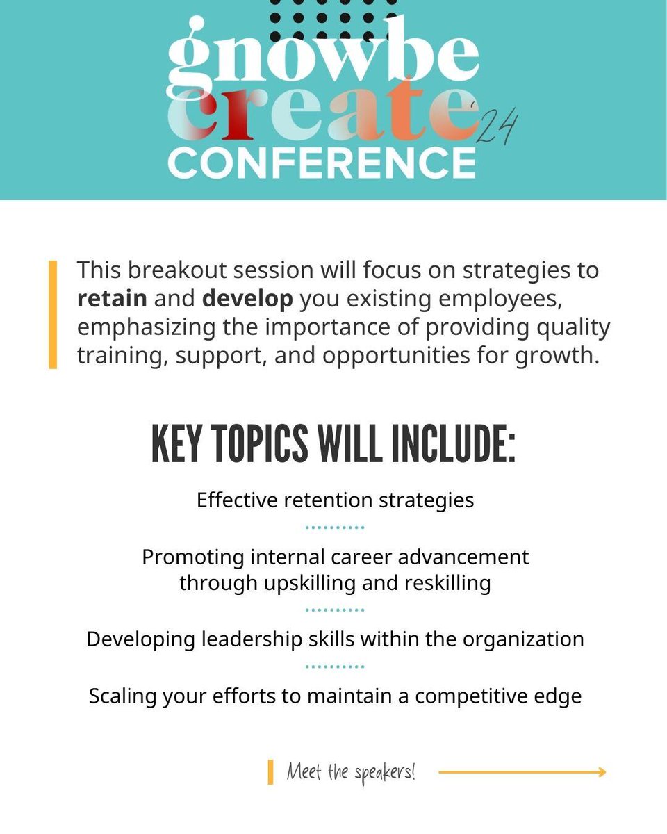 👀 Our first Create '24 breakout: Enhancing Internal Mobility: Strategies for Employee Retention &amp; Growth.

Speakers include Brian Curry, Jess Rhodes, &amp; Michael Safardan.

Register now: hubs.li/Q02M-j6t0

#LND #HR #Leadership #WorkforceDevelopment #EmployeeRetention #Gnowbe