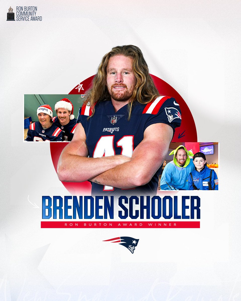 New England Patriots (@patriots) on Twitter photo A special player on special teams.
Congratulations <a href="/SchoolerBrenden/">Brenden Schooler</a>, on being named 2024βs Ron Burton Community Service Award winner: bit.ly/4dZrBut A special player on special teams.
Congratulations <a href="/SchoolerBrenden/">Brenden Schooler</a>, on being named 2024βs Ron Burton Community Service Award winner: bit.ly/4dZrBut