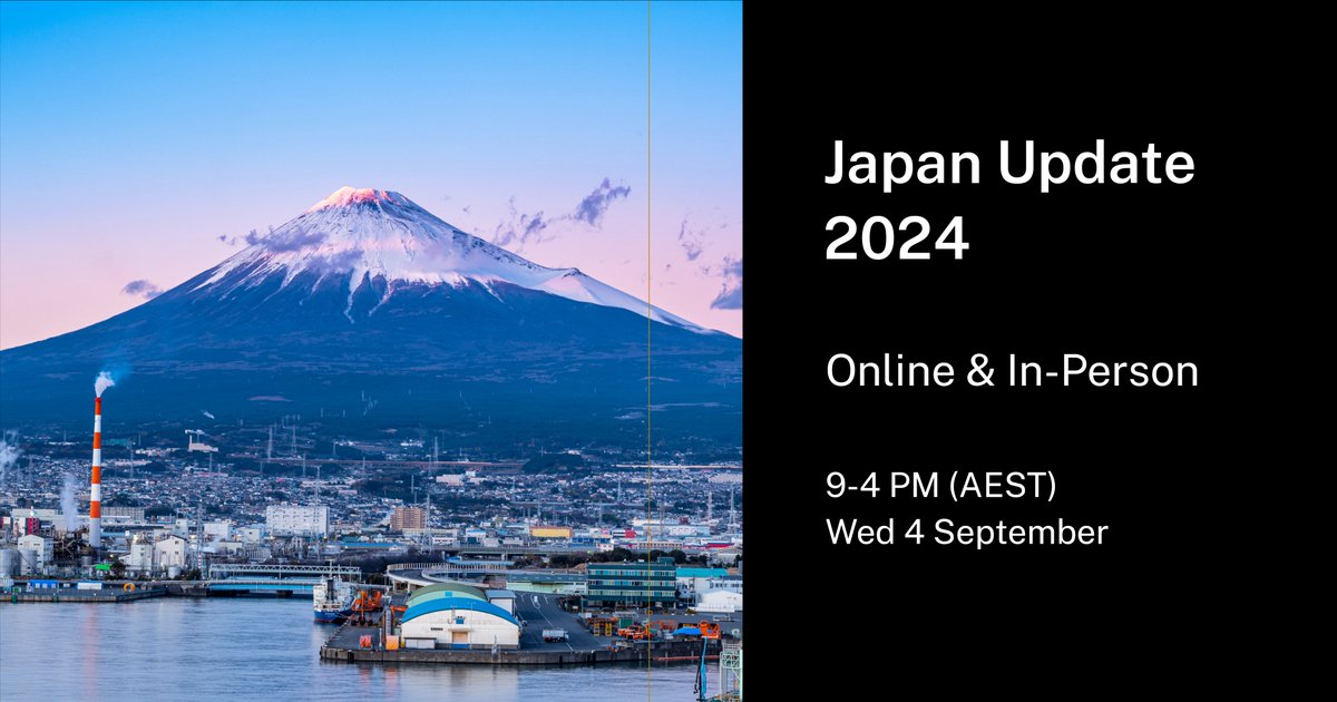 ⏰ 5 Days Until Japan Update 2024 ⏰

Join us on 4 September 2024 for a live-streamed event on YouTube or in-person at ANU. Hear from top experts on Japan’s economy, politics, energy, and more. Register for FREE now to secure your spot!

Register here ➡️ bit.ly/3y5WRc7