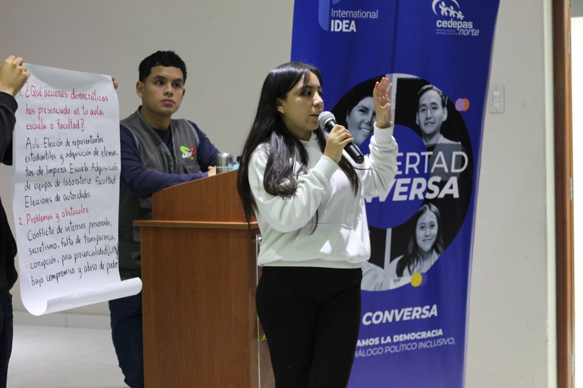 CEDEPASNorte's tweet photo. ¡La Universidad que queremos!
Así se realizó el I Espacio de ‘Diálogos Universitarios’ donde +40 estudiantes intercambiaron ideas sobre la democracia. El evento fue promovido por IDEA Internacional y CEDEPAS Norte junto al Voluntariado ‘Uni2’ y la Red Interquorum La Libertad. https://t.co/uhXDivZpB0
