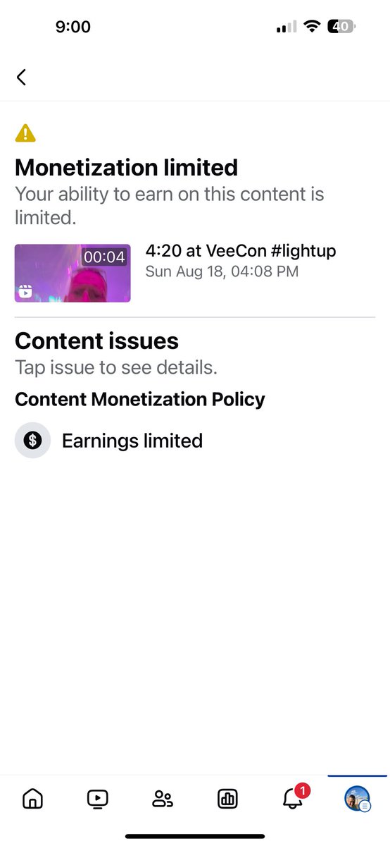 Gstevegreen's tweet photo. I shared a video of me having a great time at Veecon at 4:20 PM and now I can no longer be monetized on Facebook please 🙏 help @garyvee @veecon @veefriends https://t.co/SuKJDHNoOU https://t.co/3jy8zMwivY
