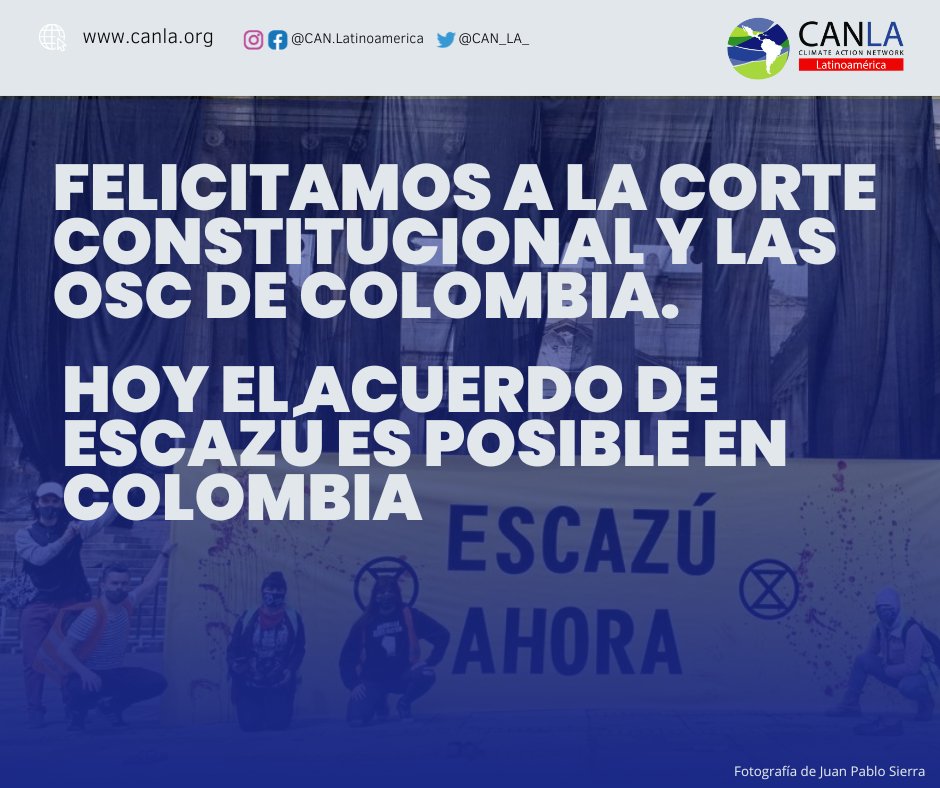 🚨🌿Por unanimidad, esta noche fue ratificado el #AcuerdoDeEscazú  en la Corte Constitucional de #Colombia . Este es un avance fundamental para la justicia ambiental en este país y en toda la región. 
#EscazúAhora